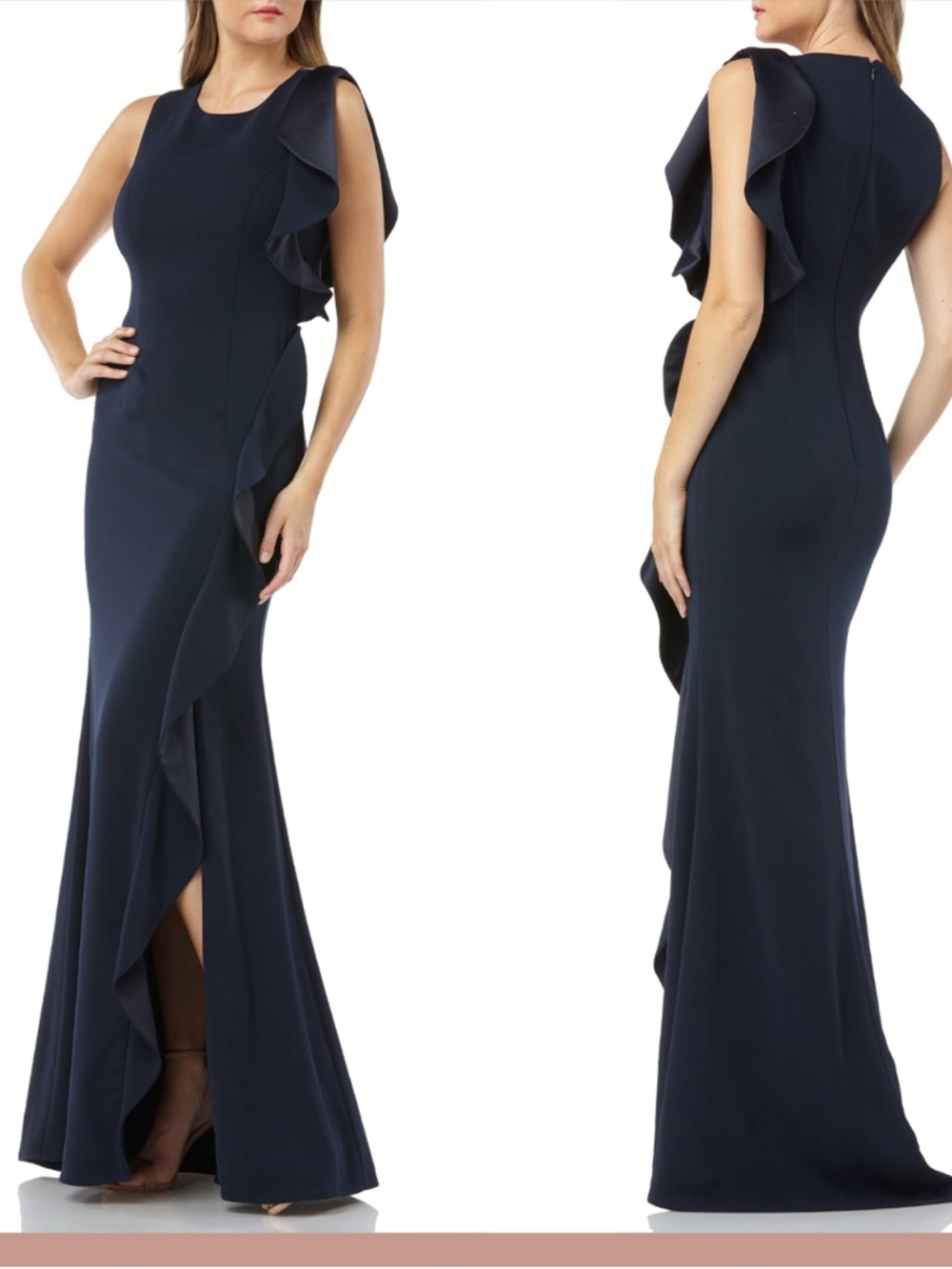 Carmen Marc Valvo infusión cascade Ruffle side slip Gown size 8